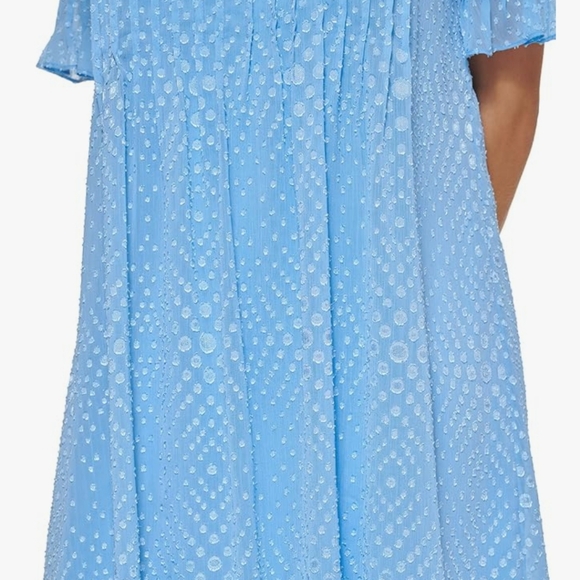 DKNY,NWT, Women's Pleated Front Cinch Sleeve Flowy Dress,Size 4,Zelda Blue - Picture 4 of 12